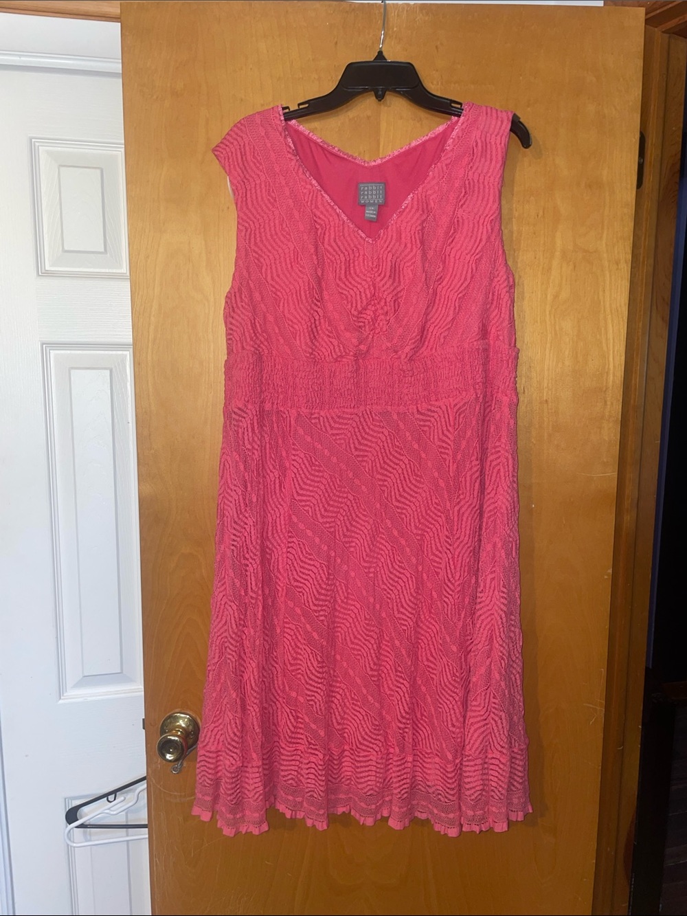 Rabbit Rabbit Rabbit Coral-Pink Textured V-Neck Midi Dress